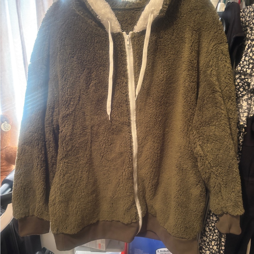 SHEIN Olive Teddy Jacket Women’s Size 2X